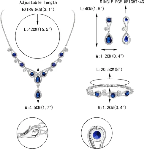 Vista 5 de EVER FAITH Juego de collar y aretes de lágrima con circonita cúbica para mujer, color plateado, Zirconia cúbica, Circonita cúbica