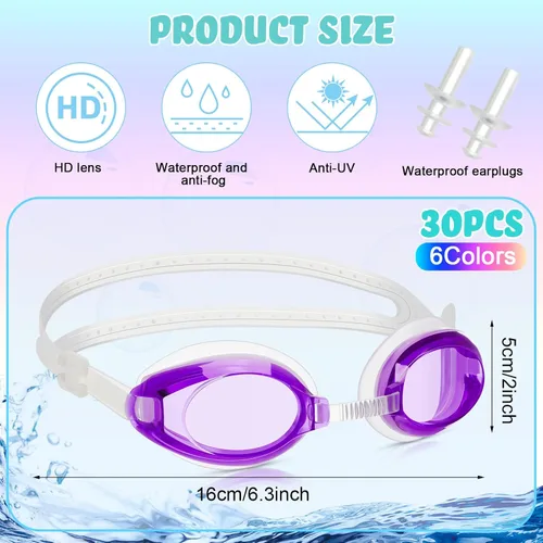 Vista 5 de Macarrie 30 gafas de natación para niños a granel, regalos para niños y niñas, para piscina, surf, buceo