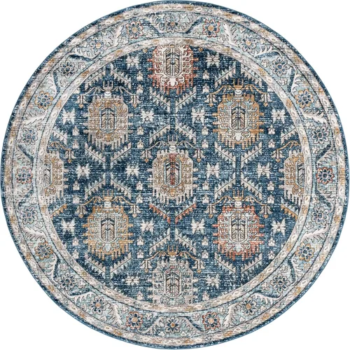 Vista 3 de Unique Loom Nyla Collection - Alfombra de área - Princesa (10 pies, redonda, azul/marrón)