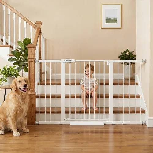 Vista 20 de Mumeasy Puerta de bebé extra ancha de 29.7-57 pulgadas para puertas, puerta de perro de cierre automático para interiores para escaleras, puerta