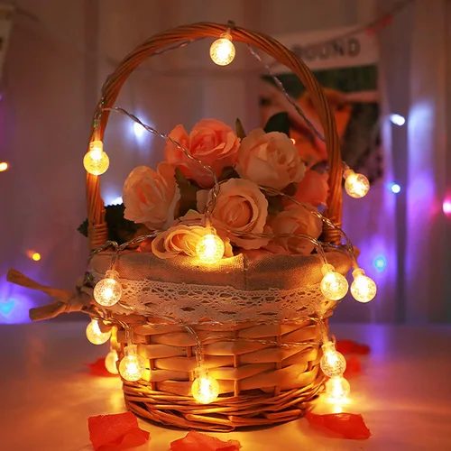 Vista 4 de Cadena de luces de globo con pilas, 16 pies, impermeable, 30 LED, 8 modos, tira de luces para exteriores, tira de luces de bola de cristal