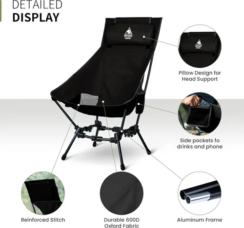 Vista 4 de ONETIGRIS Dragonhide - Silla de campamento de gran tamaño con diseño de almohada, cómodo asiento ampliado plegable, capacidad de 275 libras