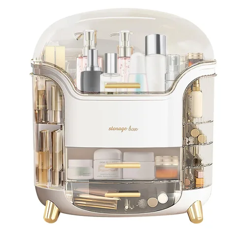Vista 8 de Organizador de maquillaje y organizador de cuidado de la piel, caja organizadora de cosméticos para encimera con tapa y cajones, organizador