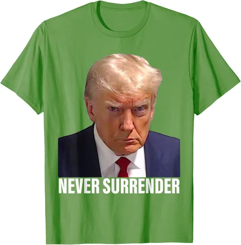 Vista 16 de Camiseta Pro Trump Mugshot Never Surrender para hombre y mujer, Negro