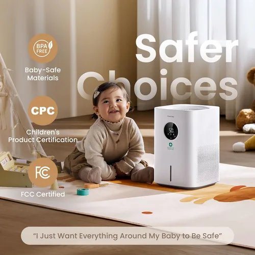 Vista 3 de Provirtec Humidificador evaporativo Pro Baby para dormitorio, sin niebla y sin polvo blanco, sin BPA y 16 dB, sueño silencioso para niños, 3 modos