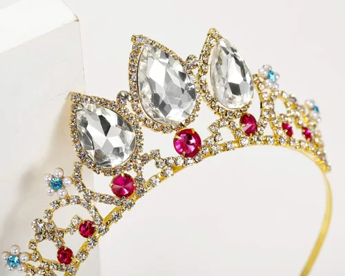 Vista 5 de SWEETV Tiaras de princesa para niñas pequeñas, diadema de corona, cumpleaños, boda, Halloween, cosplay, accesorios para el cabello
