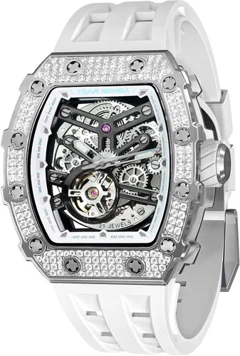 Vista 15 de Tsar Bomba Men's Automatic Watch Tonneau Luxury Skeleton Watch for Men Mechanical 50M Waterproof Wristwatch Gift for Men 08tc-whi
