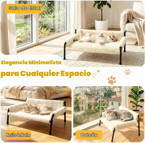 Vista 8 de Pawaboo Sofá cama elevada para gatos de interior, sofá de gato resistente Beige