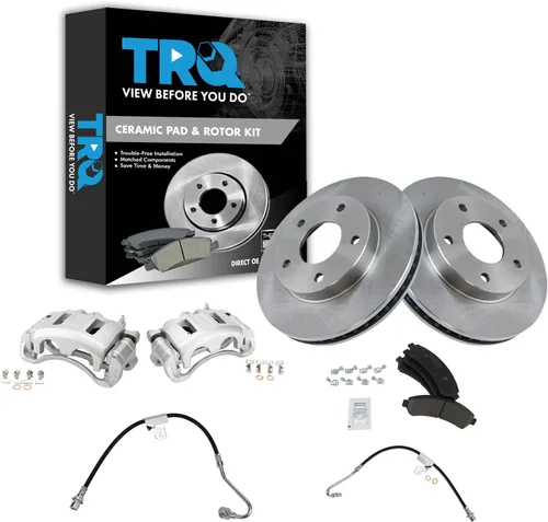 Vista 20 de TRQ Juego de pastillas de freno delanteras y rotores de cerámica, pinzas, mangueras, compatibles con Honda Odyssey 2005-2010