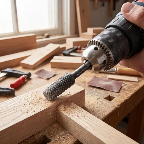 Vista 3 de OIIKI 5 PCS Woodworking Twist Drill Bits, Wood Carving File Rasp Drill Bit Black Drill Bits with 1/4" Shank Tool Rasp Chisel Shaped Rotating