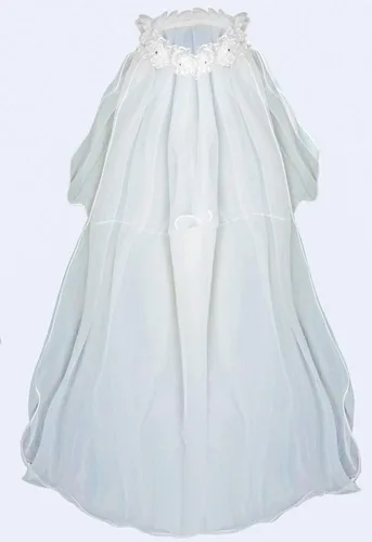 Vista 4 de Corona de flores con velo para niñas, ideal para eventos como bodas Blanco