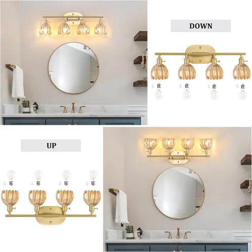 Vista 92 de Shenmoyl Lámparas de baño, lámpara de pared de 2 luces para tocador sobre espejo con pantalla de vidrio tulipán blanco para dormitorio, sala