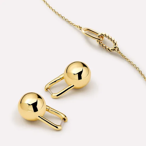 Vista 6 de Ana Luisa Aretes gruesos de nudo pequeño, chapados en oro de 14 quilates y plata para mujer, aretes colgantes de bola de moda, nudos dorados