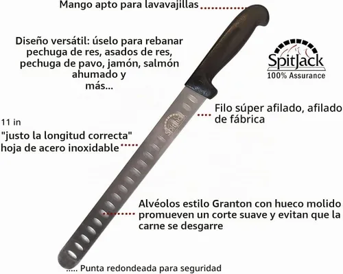 Vista 3 de SPITJACK Cuchillo de corte de pechuga ahumada, borde Granton inoxidable