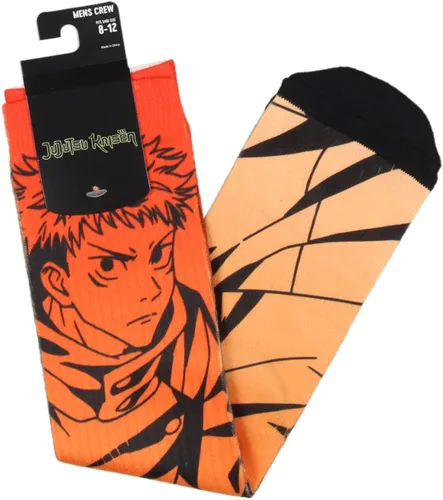 Vista 3 de Bioworld Jujutsu Kaisen - Calcetines de anime para hombre Yuji Itadori con personajes sublimados, Naranja