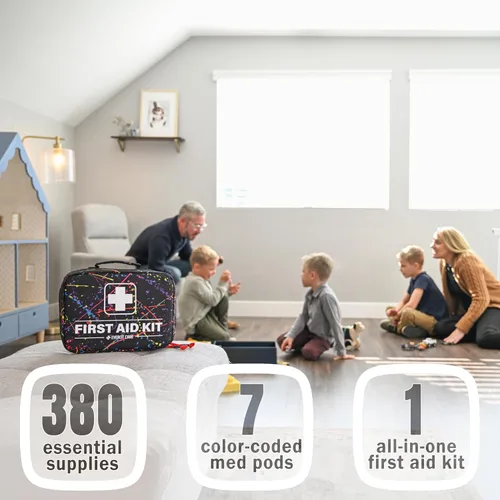 Vista 5 de Everlit Care Kit médico casero 380 piezas de suministros de primeros auxilios Kit esencial médico multiusos para cortes, rasguños, quemaduras