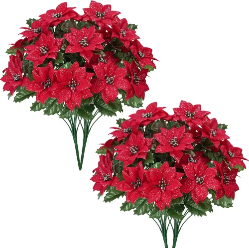 Vista 9 de Mini árbol de Navidad con flores artificiales en maceta 1cs pequeño en maceta-13 pulgadas