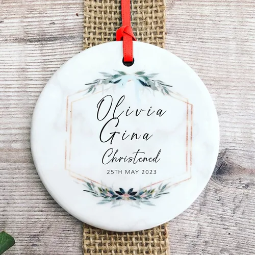 Vista 11 de Recuerdos personalizados de adorno de Navidad para bebé, regalos de bebé que llegan, adornos de cerámica para árbol de Navidad, adornos de primera