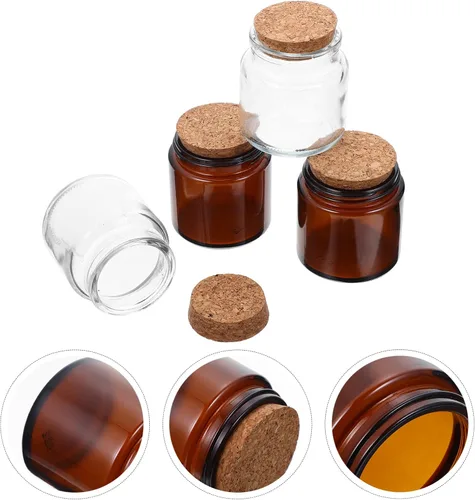 Vista 4 de Tarros de vela de vidrio con tapas de corcho, 4 unidades, 3.4 fl oz, recipientes de velas perfumadas vacíos redondos, tazas de té, soporte