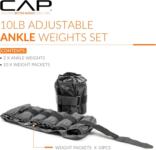 Vista 2 de CAP Barbell Pesas ajustables para tobillo Par de 10-20 libras Negro