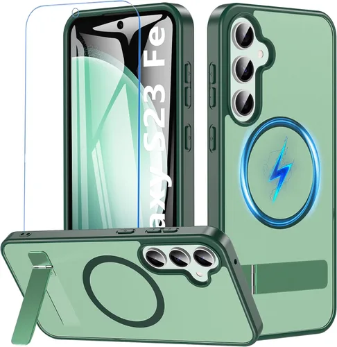 Vista 18 de OWKEY Funda magnética para Samsung Galaxy A15 5G con protector de pantalla y soporte, funda magnética para protección de grado militar Magsafe a