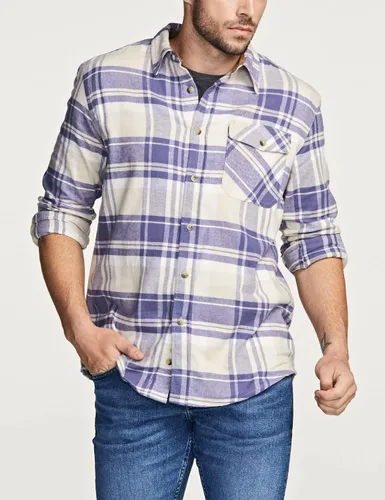 Vista 5 de CQR - Camisa de franela de algodón a cuadros con botones y manga larga para hombre, algodón cepillado suave, camisa de estilo informal