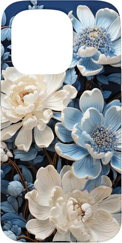 Vista 14 de iPhone 16 Chinoiserie Floral Toile Blue and White Case