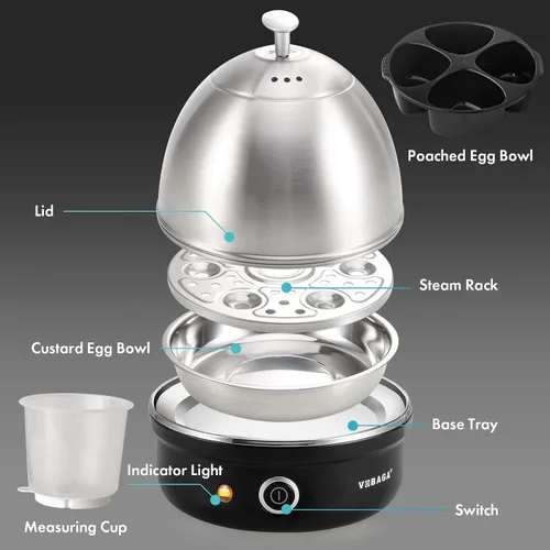 Vista 3 de VOBAGA Cocedor Eléctrico de Huevos, Hervidor Rápido de Huevos con Apagado Automático para Huevos Pasados por Agua, Término Medio, Duros, Escalfados