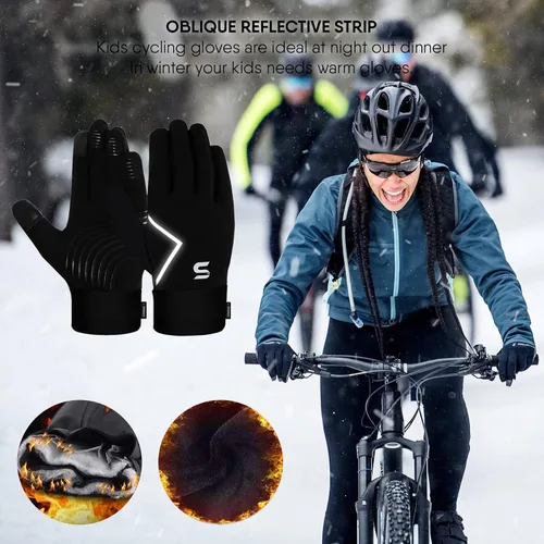 Vista 3 de SAWANS Guantes deportivos para correr, ciclismo, invierno, pantalla táctil, térmica, para niños y niñas, resistentes al viento, guantes