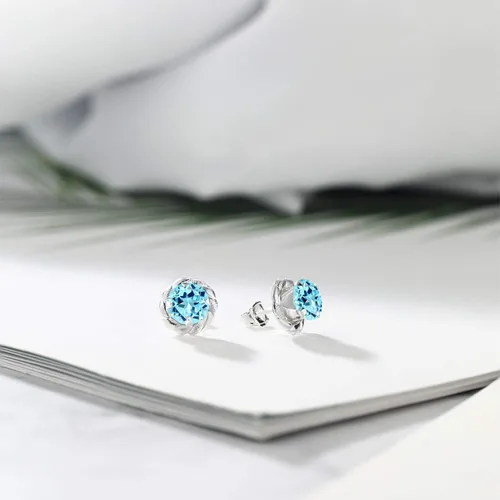 Vista 165 de Gem Stone King Aretes de plata de ley 925 de 0.236 in con piedra natal redonda para mujer