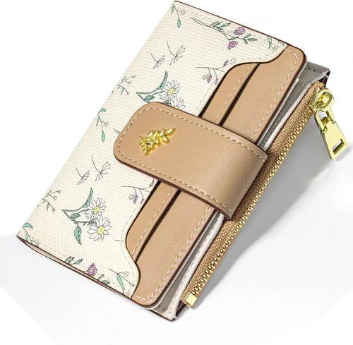 Vista 13 de YINHEXI Cartera para mujer, compacta y pequeña con bloqueo RFID, de cuero PU, plegable, con tarjetero, monedero mini con bolsillo para monedas