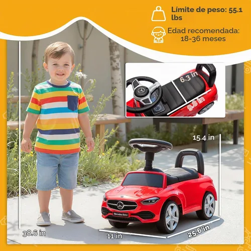 Vista 3 de Qaba Mercedes-Benz Clase C - Auto de paseo para niños de 18 a 36 meses Rojo