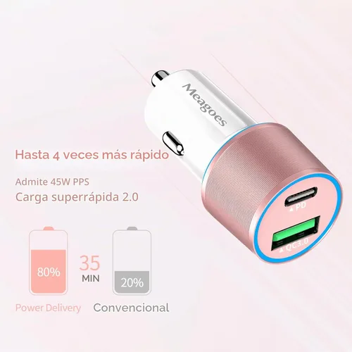 Vista 2 de Cargador de Coche Rosa de 67.5W USB C Super Carga Rápida, Bloque de 45W USBC y Puerto QC3.0 para iPhone 17 Pro Max/Air/16/15/iPad, Teléfono Celular