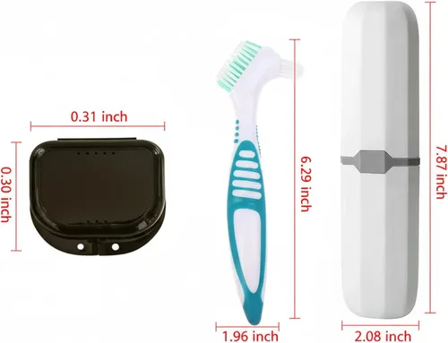Vista 2 de Estuche de retención con cepillo para dentaduras, herramientas de limpieza de dientes, taza de viaje, kit de cuidado dental
