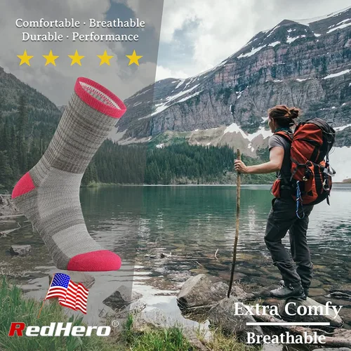 Vista 3 de Calcetines acolchados de lana merino para mujer con ligeros y suaves térmicos, para senderismo, senderismo, golf, senderismo, casual, para mujer