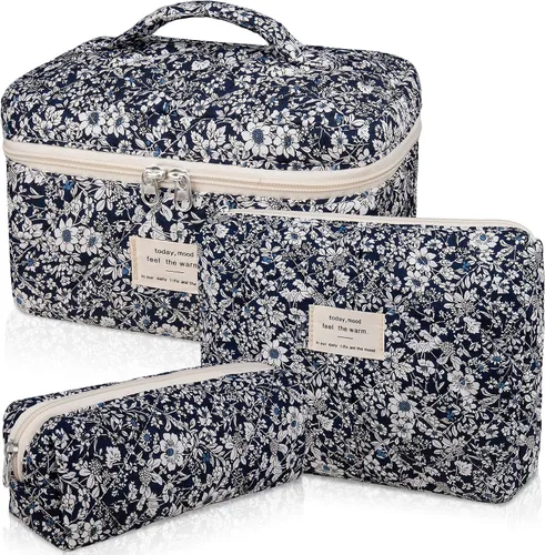 Vista 48 de Gosect Bolsa de maquillaje grande, bonita bolsa de cosméticos para mujeres y niñas, bolsa de aseo estética de coqueta floral, bolsa organizadora