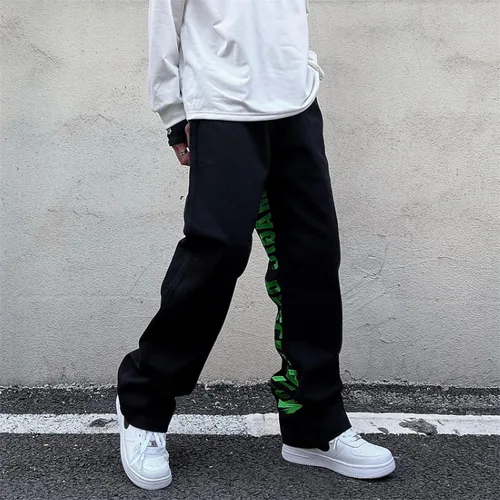 Vista 2 de Pantalones de mezclilla para hombre con estampado callejero, sueltos, estilo hip hop, rectos, vintage, holgados, pantalones largos, ropa de calle