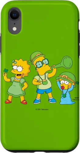 Vista 8 de Funda verde para iPhone 15 The Simpsons Lisa Bart Maggie Día de San Patricio