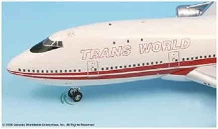 Vista 4 de TWA Boeing esquema Trans World Airlines Boeing 747-100 modelo miniatura N93115 Diecast 1:200 Parte # A012-IF741010