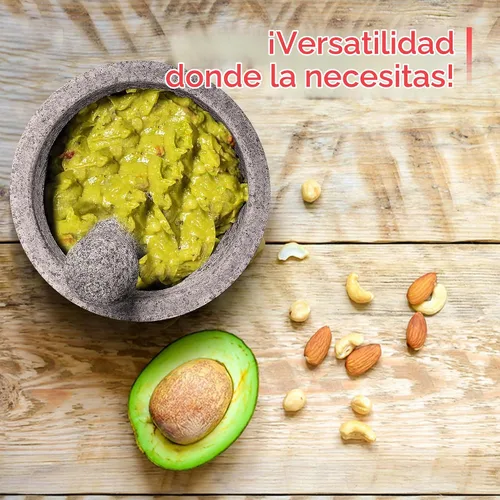 Vista 3 de Alpine Cuisine Juego de molcajete de mortero y mortero de granito de 8 pulgadas, granito sin pulir, tazón de molinillo de especias para salsa Piedra