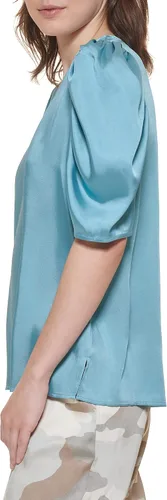 Vista 3 de DKNY Top deportivo con cuello en V pulido para mujer