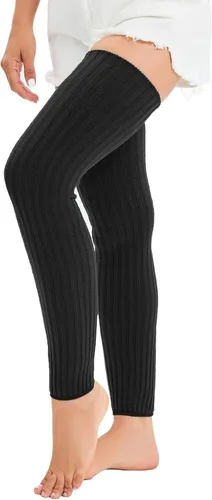 Vista 5 de Calentadores de piernas con estribo extra largos para mujer, calcetines de punto por encima de la rodilla hasta el muslo sin pies