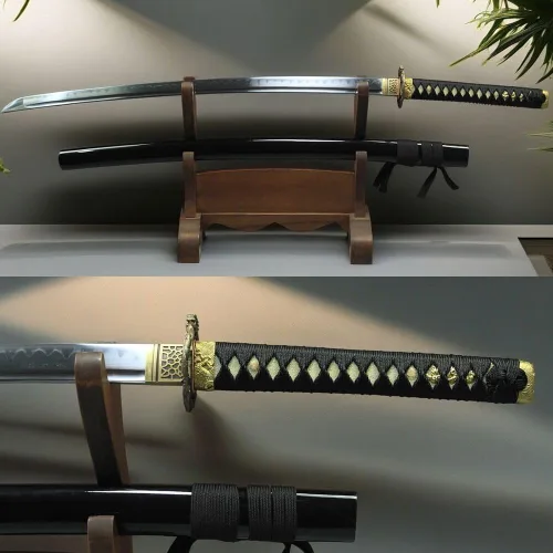 Vista 3 de Espada Katana real de acero 1095 de 41 pulgadas, espiga completa, hecha a mano, espada samurái japonesa