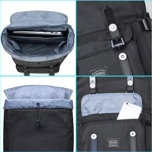 Vista 5 de KAUKKO Mochila de viaje para laptop, mochila al aire libre, mochila causal para 15.6 pulgadas (nailon negro)