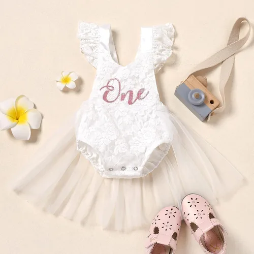 Vista 85 de Traje de bebé niña primer cumpleaños traje de encaje tul mameluco princesa tutú vestido de un año cumpleaños pastel Smash fotografía ropa