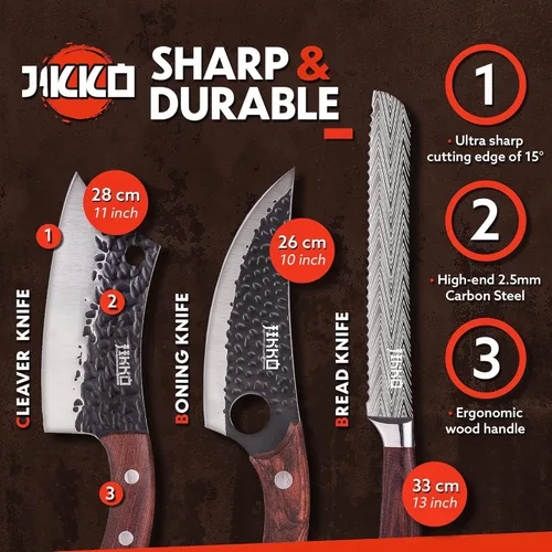 Vista 5 de Jikko Nuevo Juego de cuchillos de cocina japoneses de acero al carbono reforzado – Serie DiamondRazor – Juego de cuchillos japoneses ultra afilados