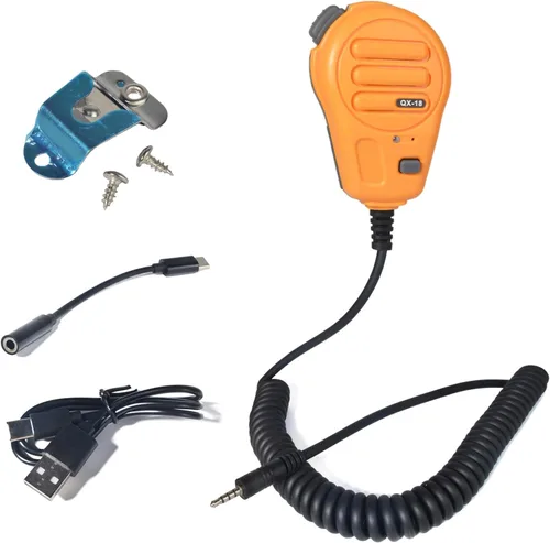 Vista 7 de PTT - Micrófono con cable para la aplicación ZELLO, compatible con iOS y Android con batería de 800 mAh, cable de carga, adaptador tipo C, soporte