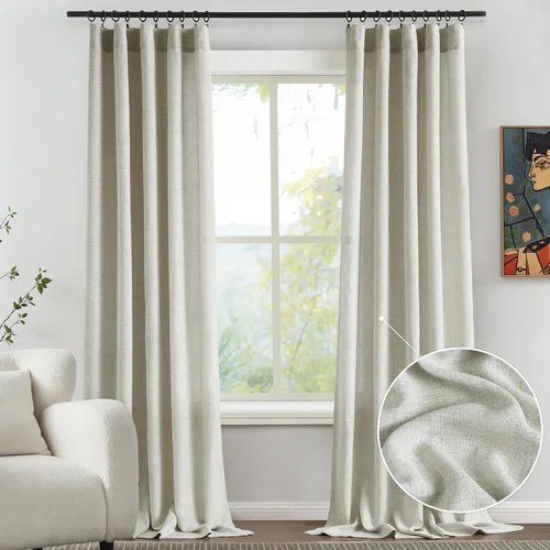 Vista 7 de Melodieux Cortinas de lino de 63 pulgadas de largo para dormitorio, cortinas de arpillera con textura de lino con bolsillo para barra, cortinas