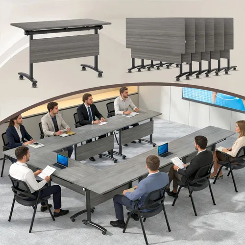 Vista 13 de Paquete de 4 mesas de conferencias plegables, mesa de entrenamiento modular Gris hierro profundo