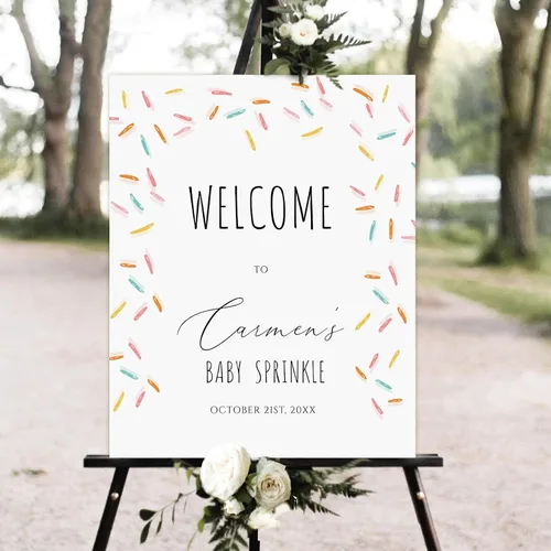 Vista 26 de Cartel de bienvenida personalizado para baby shower, cartel de bienvenida floral de niña, póster de bienvenida de rubor rosa Versión #1